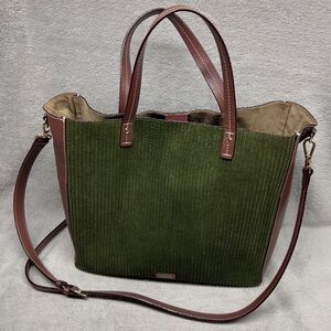 Frances Valentine Large Margaret Olive Green Corduroy And Leather Tote Bag